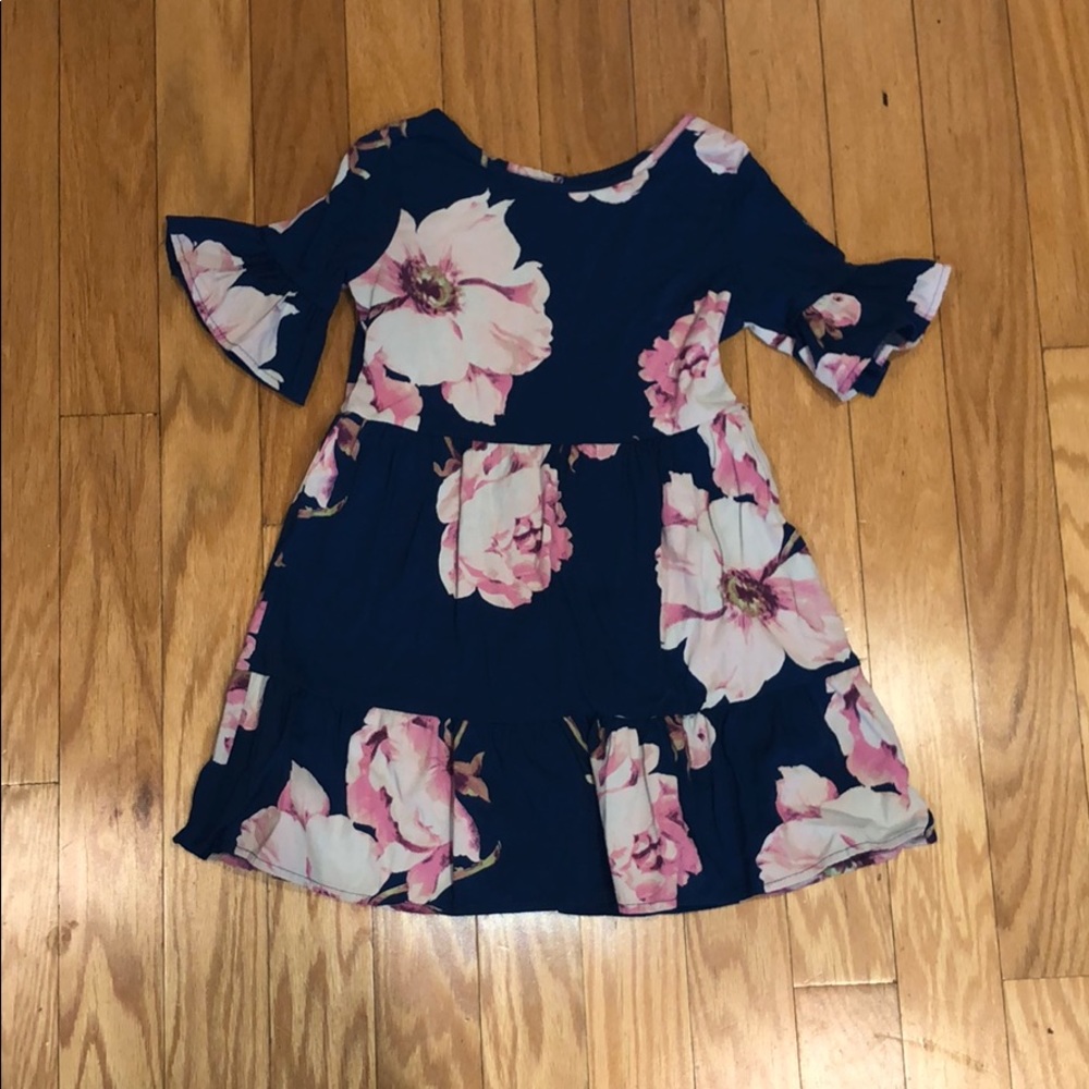 Gap girls blue dress with pink flowers size small